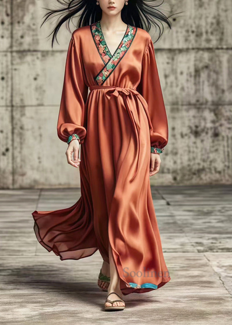 Caramel Silm Fit Draping Silk Holiday Dress Spring