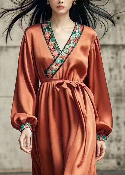 Caramel Silm Fit Draping Silk Holiday Dress Spring