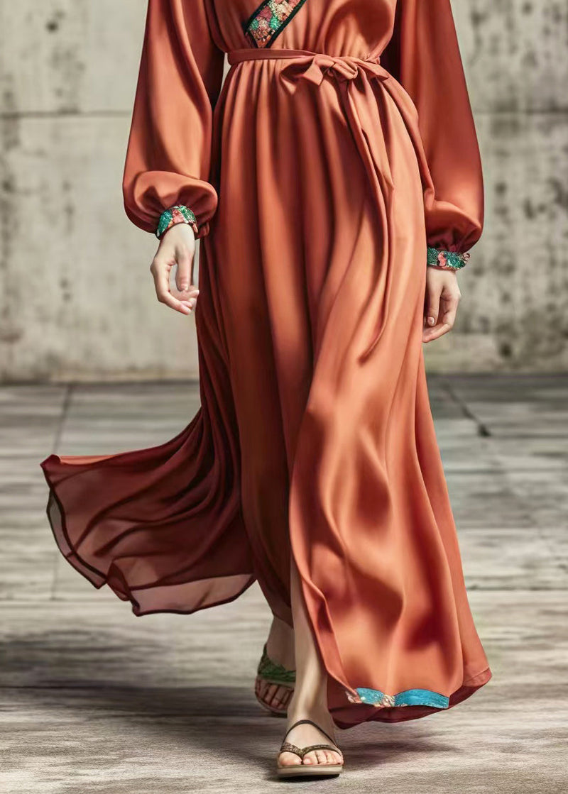 Caramel Silm Fit Draping Silk Holiday Dress Spring