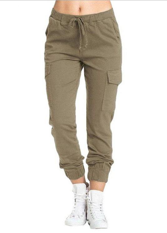 Elastic Waist Drawstring Side Pockets Pants