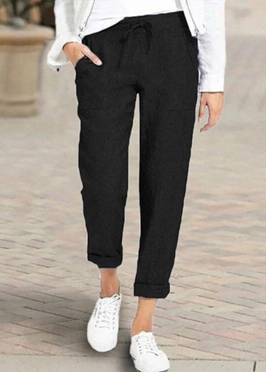 Color Elastic Waist Side Pockets Trouser Pants