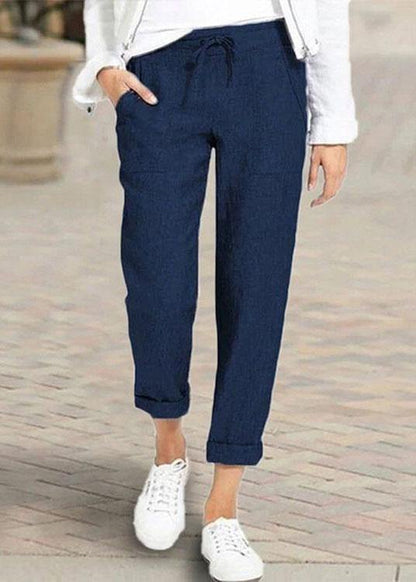 Color Elastic Waist Side Pockets Trouser Pants