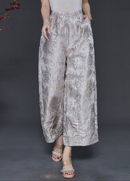 Champagne Oversized Jacquard Silk Wide Leg Pants Spring
