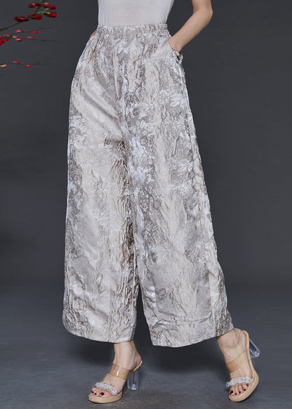 Champagne Oversized Jacquard Silk Wide Leg Pants Spring
