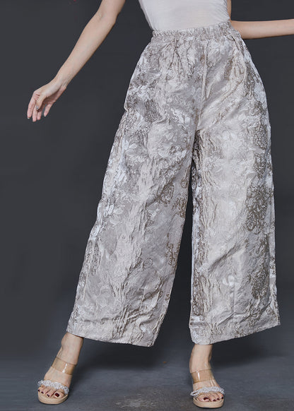 Champagne Oversized Jacquard Silk Wide Leg Pants Spring