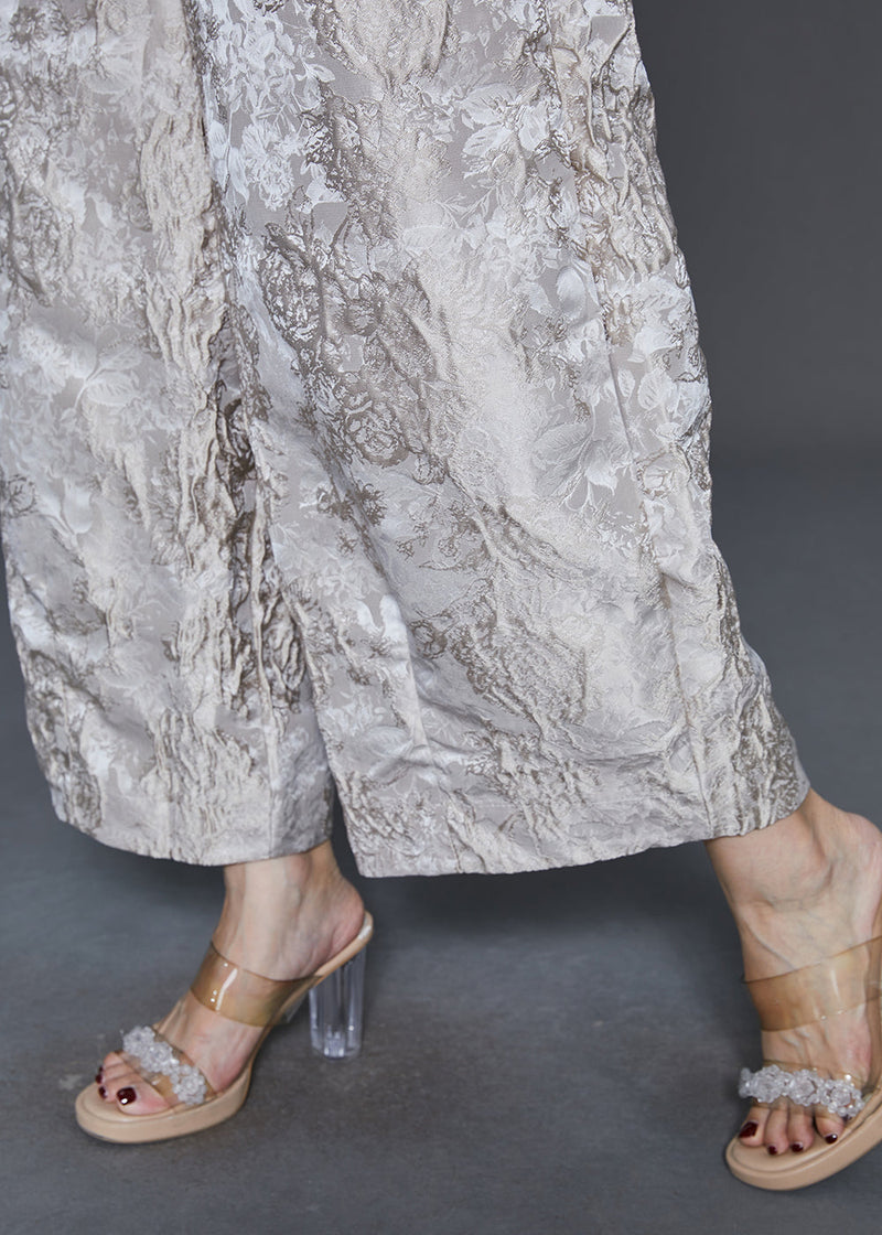 Champagne Oversized Jacquard Silk Wide Leg Pants Spring