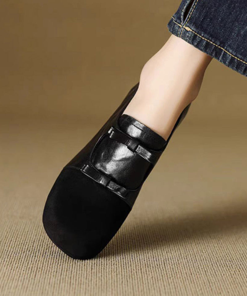 Chocolate Chunky Suede Bow Splicing Loafers