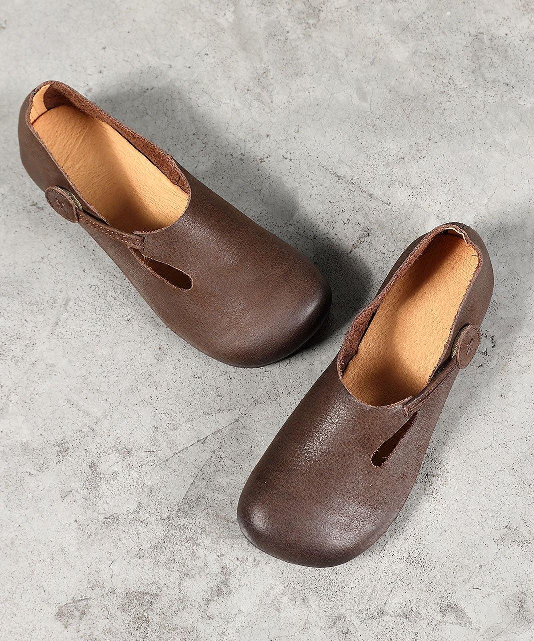 Chocolate Flat Shoes for Cowhide Leather