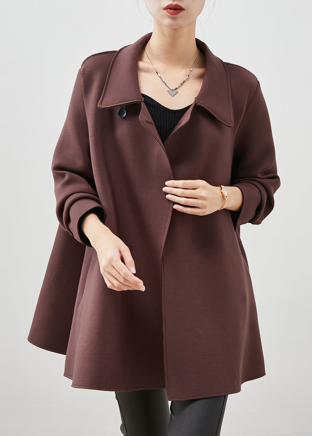 Chocolate Peter Pan Collar Double Breast Cotton Trench Spring