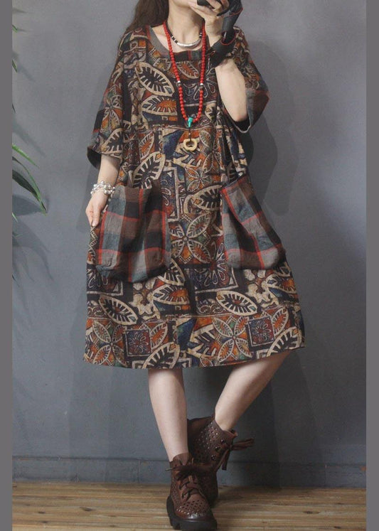 Chocolate Print Cotton Dress Patchwork Summer Dress