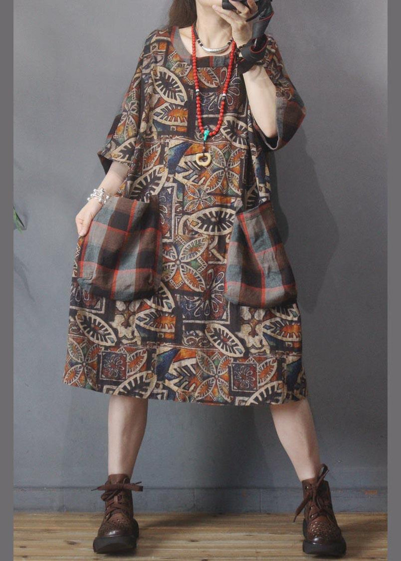 Chocolate Print Cotton Dress Patchwork Summer Dress