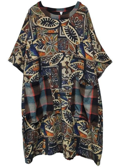 Chocolate Print Cotton Dress Patchwork Summer Dress