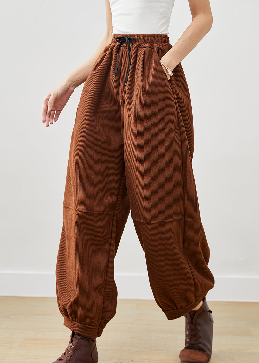 Coffee Oversized Corduroy Harem Pants Winter