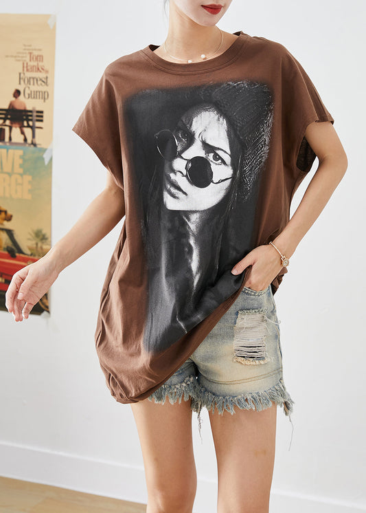 Coffee Oversized Print Cotton Maxi Dresses Summer
