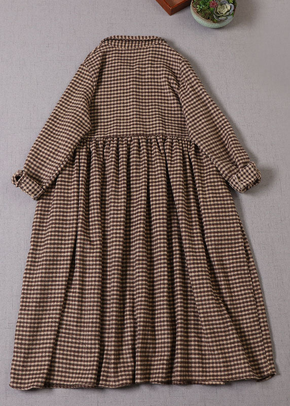 Chocolate Plaid Peter Pan Collar Cotton Dress Winter