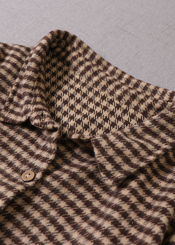 Chocolate Plaid Peter Pan Collar Cotton Dress Winter