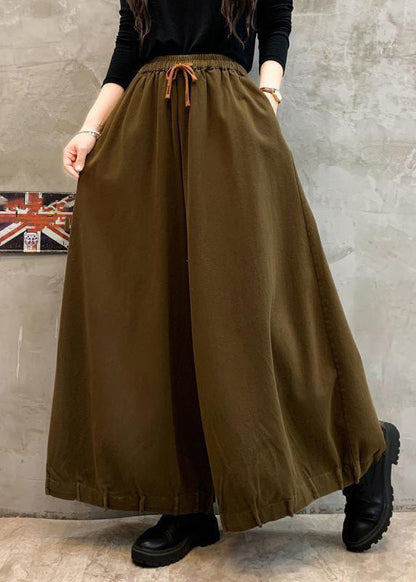 Coffee Pockets Elastic Waist Cotton Crop Pants Spring