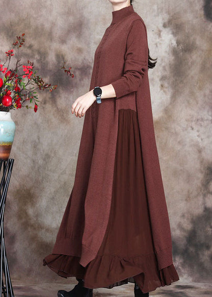 Chocolate Print Patchwork Slim Fit Fall Sweater Dress