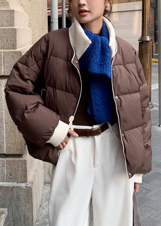 Coffee Stand Collar False Two Pieces Fine Cotton Filled Short Winter Coats