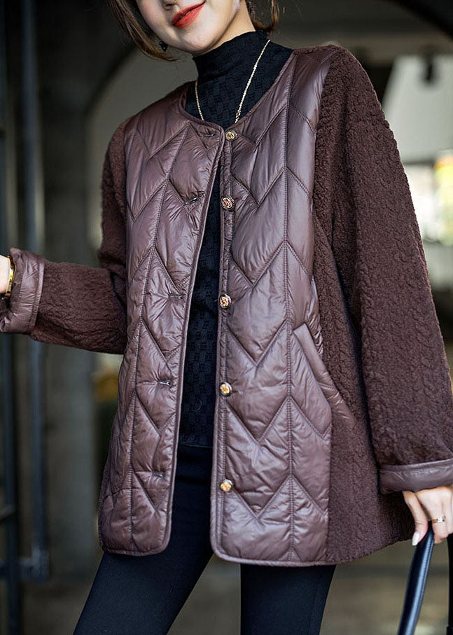 Chocolate Teddy Faux Fur Patchwork Fine Cotton Filled Puffer Jacket Winter