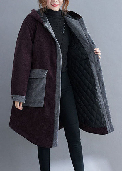 Chocolate Hooded Pockets Winter Jackets Cotton Thick Coats