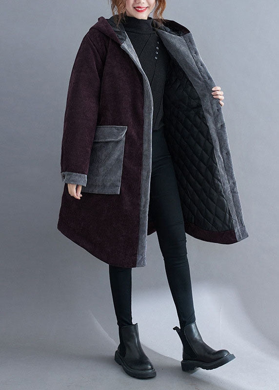 Chocolate Hooded Pockets Winter Jackets Cotton Thick Coats