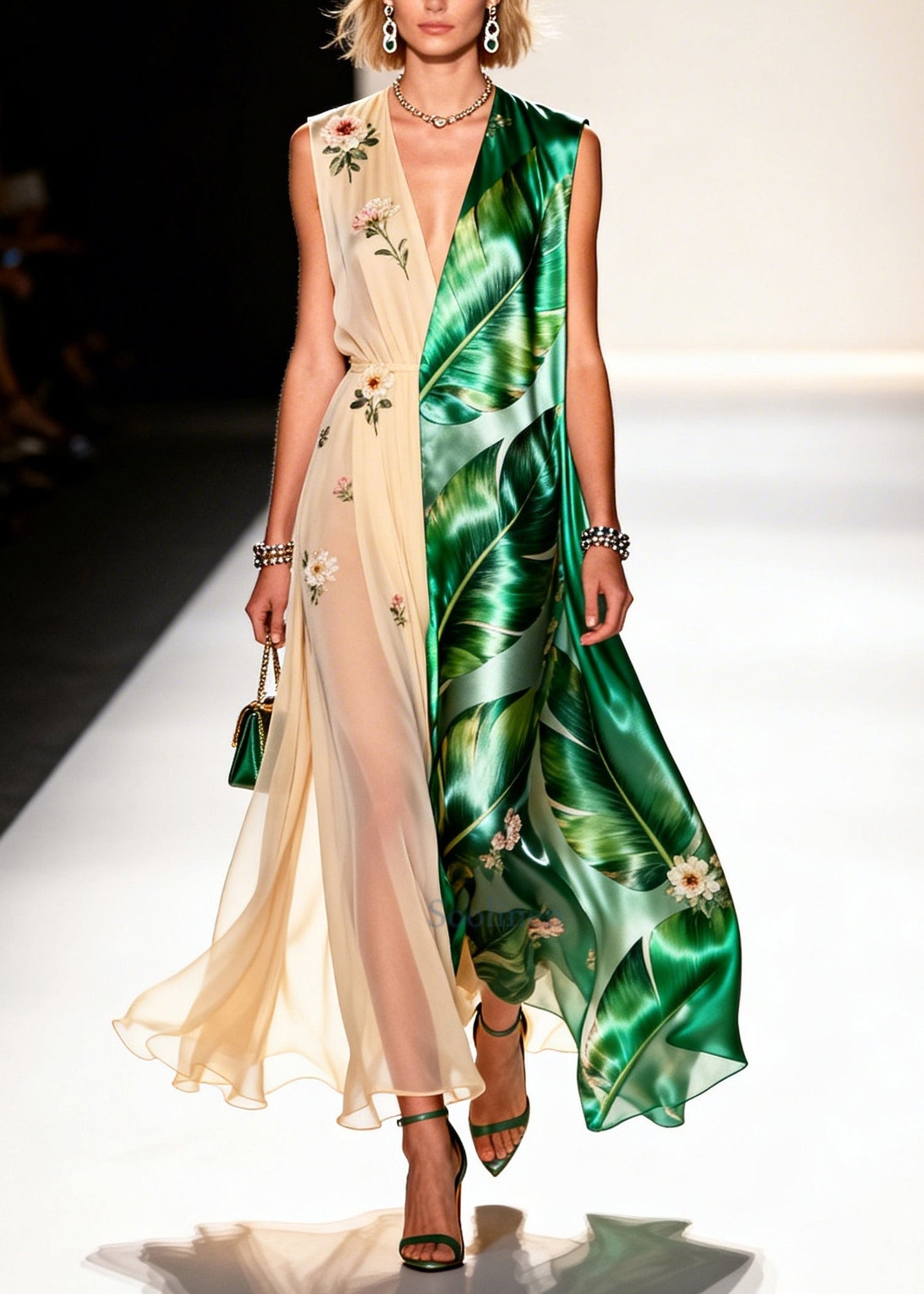 Colorblock Asymmetrical Patchwork Chiffon Party Dresses Sleeveless