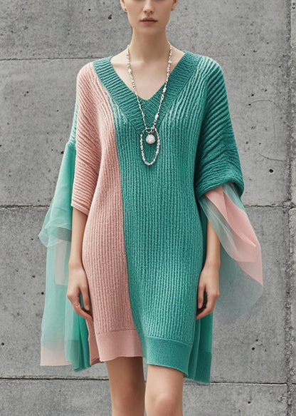 Colorblock Asymmetrical Patchwork Knit Sweater Dress Fall