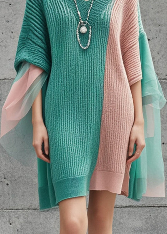 Colorblock Asymmetrical Patchwork Knit Sweater Dress Fall