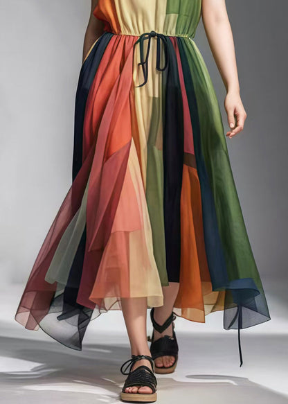 Colorblock Cinched Patchwork Tulle Sundress Sleeveless