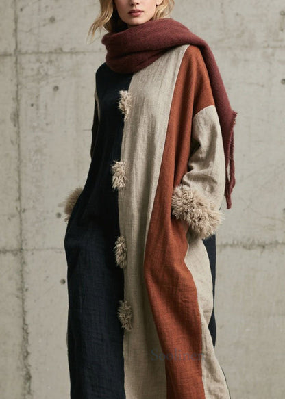 Colorblock Fuzzy Fur Fluffy Patchwork Cotton Dress Fall