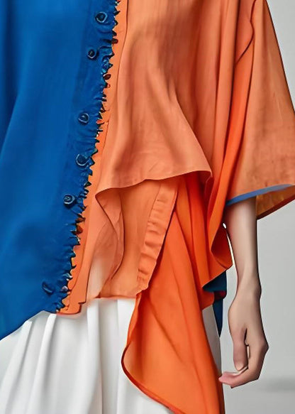 Colorblock O-neck Asymmetrical Patchwork Cotton Top Summer