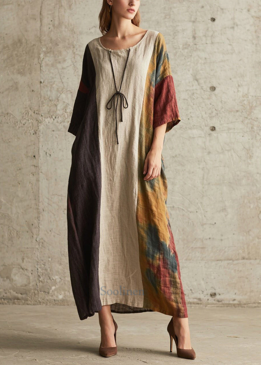 Colorblock Oversized Patchwork Cotton Maxi Dresses Summer
