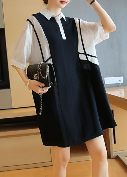 Colorblock Oversized Patchwork Cotton Mid Dress Summer