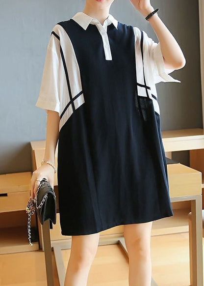 Colorblock Oversized Patchwork Cotton Mid Dress Summer