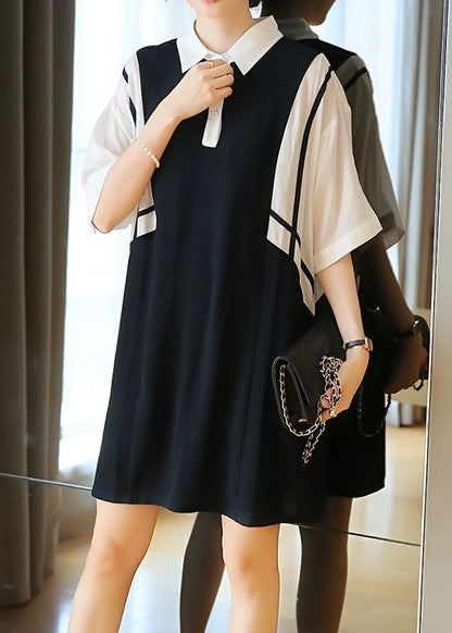Colorblock Oversized Patchwork Cotton Mid Dress Summer