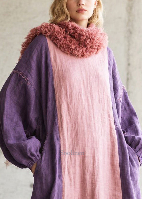 Colorblock Oversized Patchwork Cotton Vacation Dresses Fall
