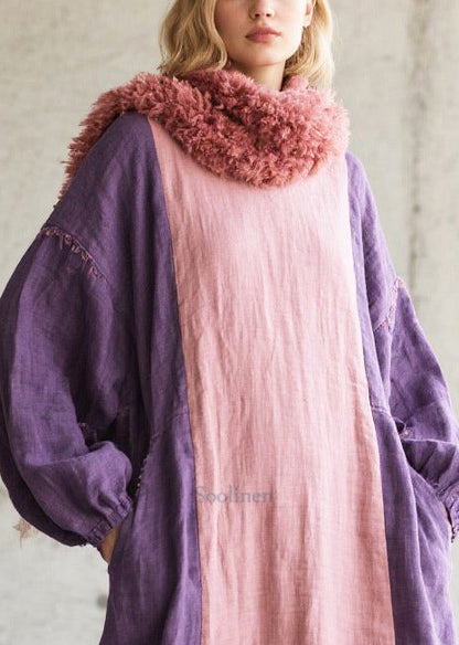 Colorblock Oversized Patchwork Cotton Vacation Dresses Fall