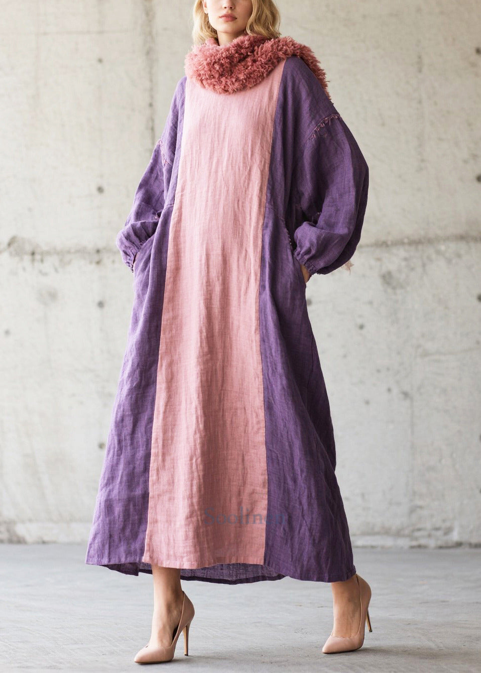 Colorblock Oversized Patchwork Cotton Vacation Dresses Fall