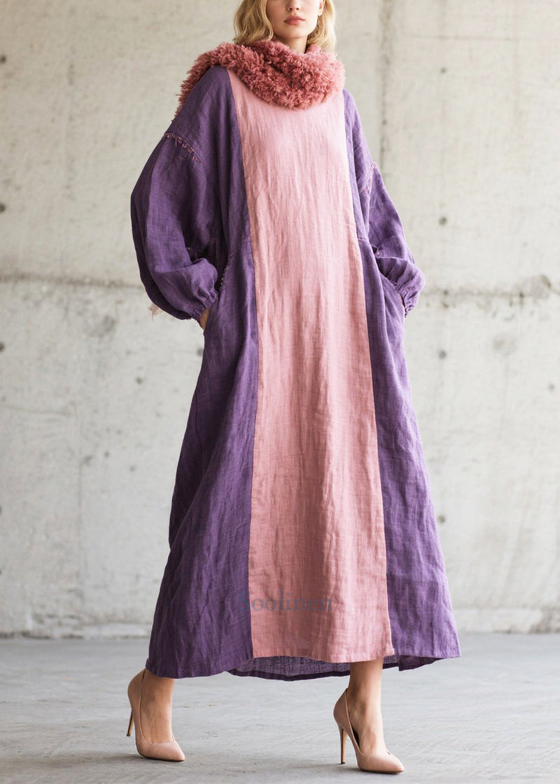 Colorblock Oversized Patchwork Cotton Vacation Dresses Fall