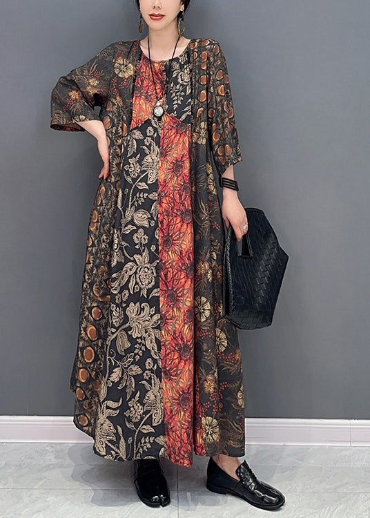 Colorblock Oversized Patchwork Print Long Dress Summer