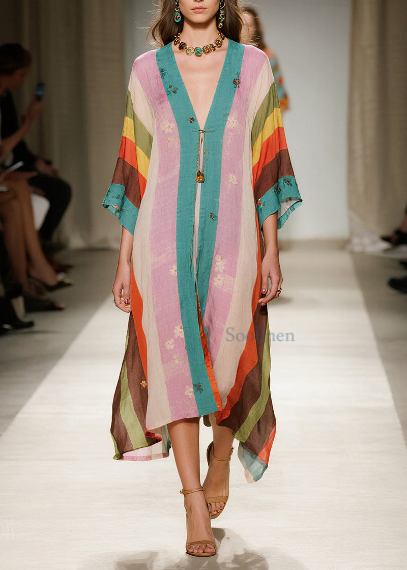Colorblock Oversized Print Cotton Vacation Dresses Summer