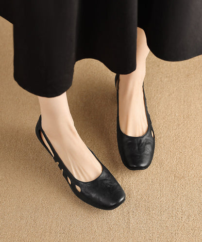Comfy Black Hollow Out Chunky Heel Sheepskin