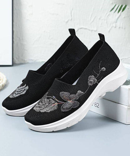 Comfy Embroidered Flat Shoes Green Breathable Mesh