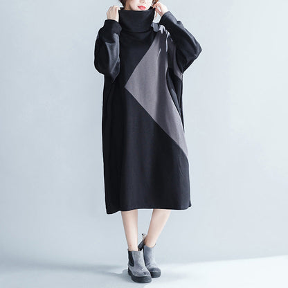 Cotton Causual Loose Color Block Dresses