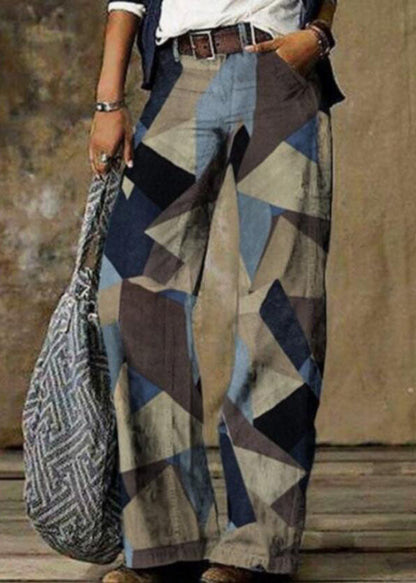 Daisy Print Pockets Patchwork Denim Straight Pants Spring