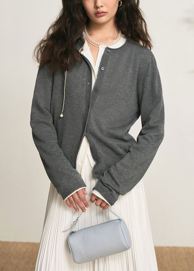 Dark Gray O Neck Button Knit Cardigan Fall