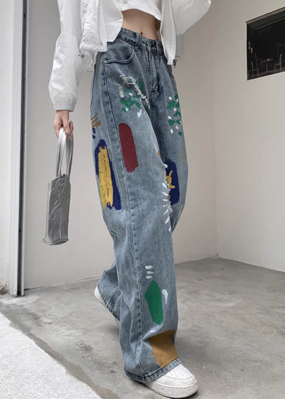Denim Blue Tie Dye High Wais Pants