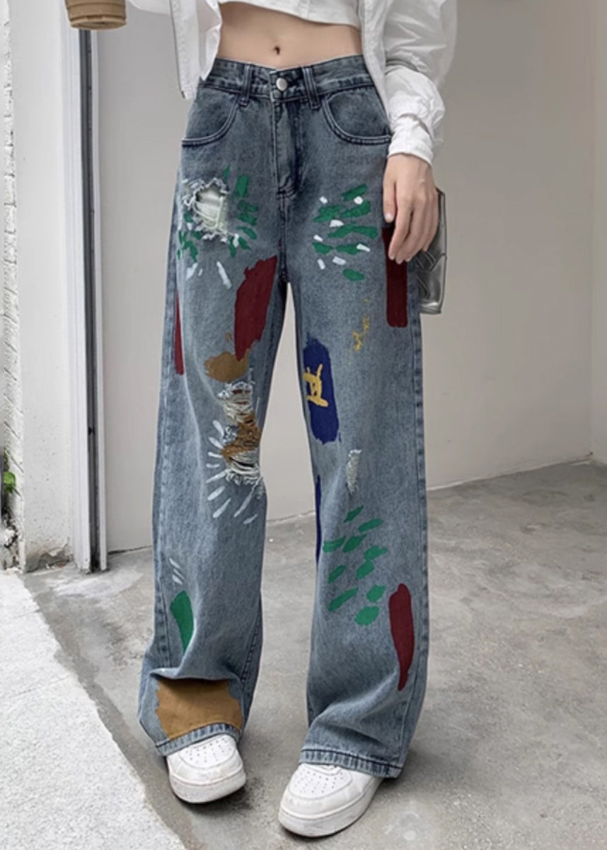 Denim Blue Tie Dye High Wais Pants