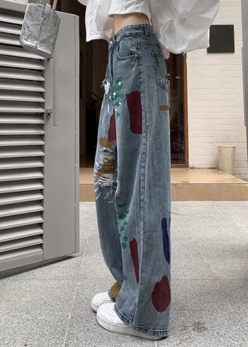 Denim Blue Tie Dye High Wais Pants